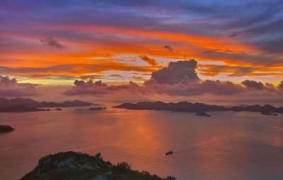 落日 夕阳 大海 滩涂 剪影 高反差
