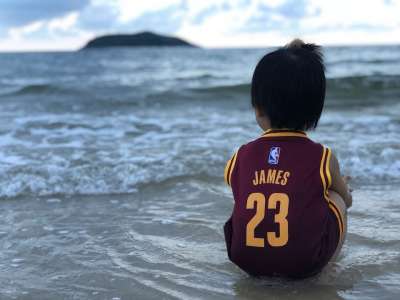 背影 篮球 大海 海浪 沙滩 Baby 宝宝 观海 体育 运动