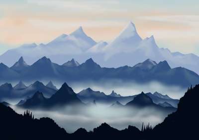数码艺术 景观 幻想 绘图 多雾路段 山 工艺 插图 山 山