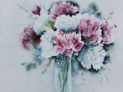 牡丹 水彩 水彩绘画 绘画 艺术 作画 水彩画 花 开花