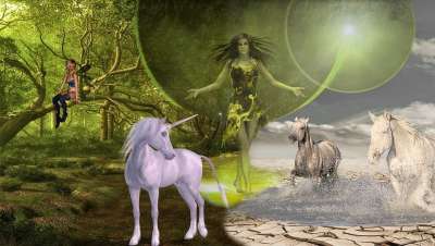 幻想 独角兽 精灵 森林 神秘主义 马匹 神秘生物 蒙太奇 沙漠