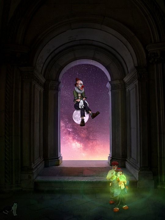 门口 Galaxi 小丑 幻想 夜晚 星空 宇宙 月亮 月光