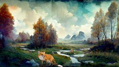 森林 狐狸 河 背景 山 幻想 景观 树木 溪