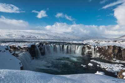 自然 旅行 冬天 冰岛 Godafoss 瀑布 景观 冬天 冰岛