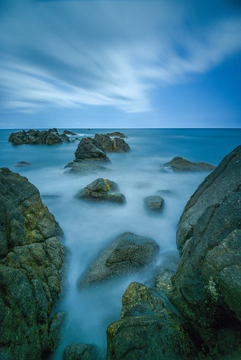 海 海洋 岩石 流动的水 岩层 巨石 地平线 天空 海景