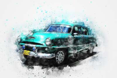 车 旧车 艺术 抽象 水彩 优质的 T恤 艺术的 汽车 设计