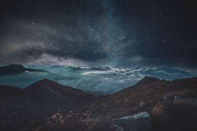 山 岩石 星星 云 夜晚 天空 自然 景观