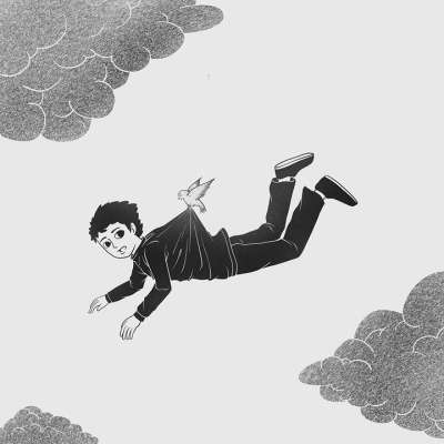 男人 飞 超现实的 鸟 天空 云 落下 飞行 人 画画