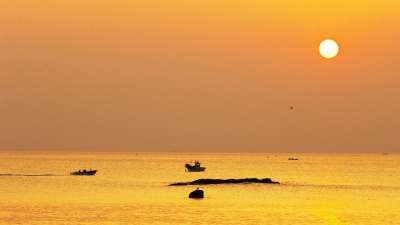 日出 金色的大海 海洋 韩国 大韩民国 江原道 江陵 江门海滩