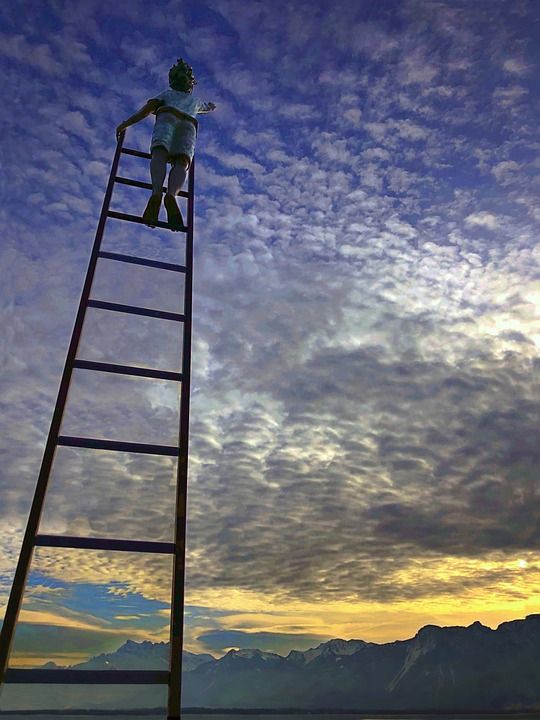 雕像 梯子 湖 儿童 手 天空 云 晚上 日落 莱曼 蒙特勒