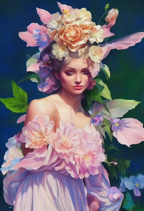 女士 女神 花朵 仙女 春天 花园 植物 3D 渲染 3D 模型