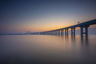 桥 海洋 日出 路 天空 景观