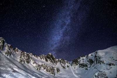 银河系 雪山 星空 顶部 中央阿尔卑斯山 十二月 日本