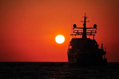 日落 船 剪影 太阳 夏天 海 地平线 希腊 米科诺斯岛