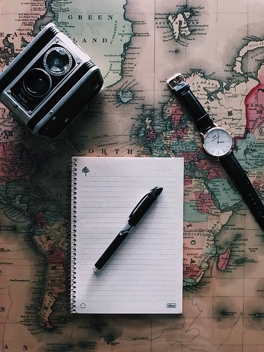 全球的 地图 地理 旅行 笔记本 写 钢笔 手表 相机