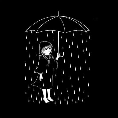 卡通片 绘画 幻想 创造力 女孩 黑和白 雨伞 雨