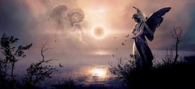 幻想 天使 光 自然 湖 水 景观 神秘 数字 撰写 黑暗的