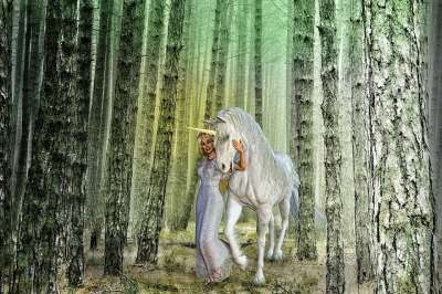 童话 3D 公主 独角兽 幻想 神话 女性 女士 森林 发光