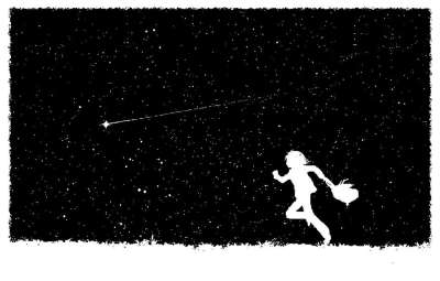 天空 夜晚 陨星 梦 童话故事 宇宙 跑步 绘画 卡通片