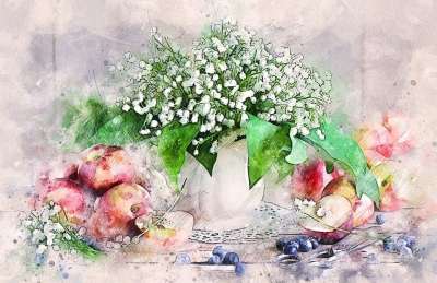 花朵 水果 花瓶 花束 装饰 绘画 静物