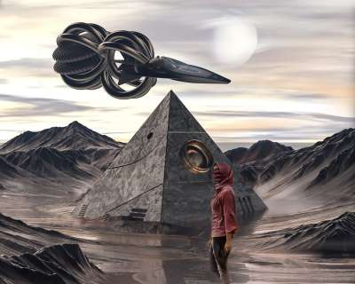 未来 未来派 科幻小说 飞船 幻想 奇怪的世界 3D 背景 渲染