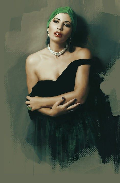 女士 绘画 裙子 肖像 时尚 美丽