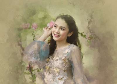 女士 模型 肖像 姿势 裙子 花朵 风格 时尚 摆姿势