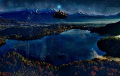 岛 科幻小说 科幻 幻想 宇宙 结构体 蓝色的 星空 形象的