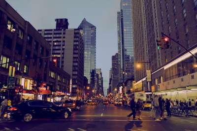 纽约 城市 旅行 运输 街道 夜晚 灯光 看法 忙碌的人 感情