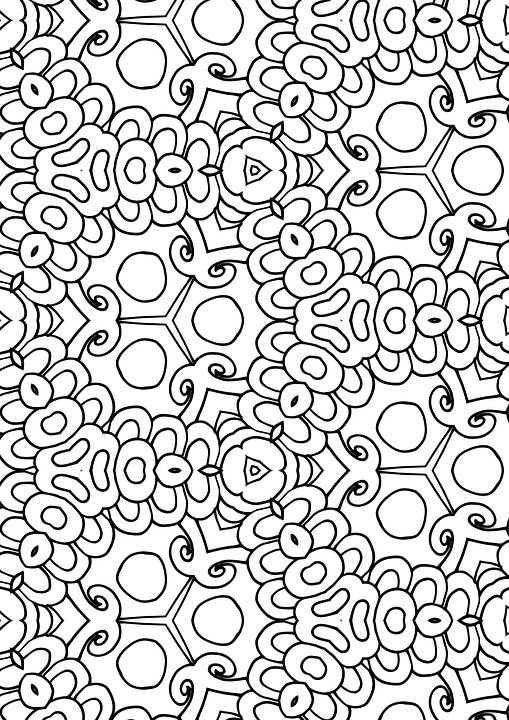 画画 手 画 设计 可爱的 花的 模式 着色页 着色的成年人