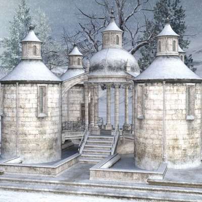 冬季景观 建造 建筑学 光 幻想 雪 下雪的 中世纪 景观