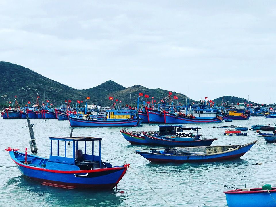 大海, 船, 山, 户外活动, 渔村