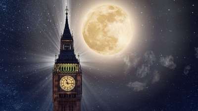 大本钟 满月 塔 夜晚 月光 伦敦 浪漫的 神秘 地标 英国
