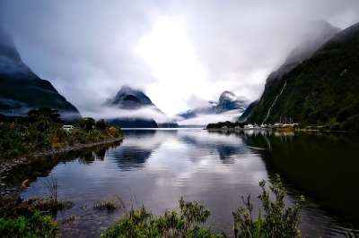 新西兰 景观 多雾路段 早晨 日出 拂晓 湖 水 反思 山