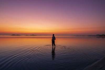 男人 海洋 海 海滩 独自的 孤独 湖 Mar Menor 自然