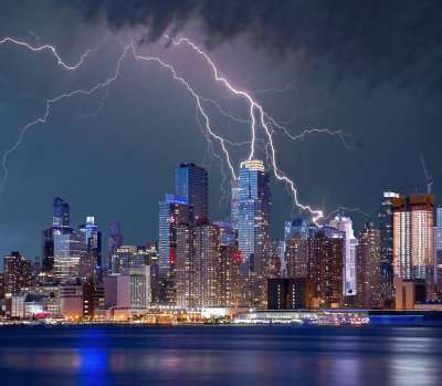 纽约 雷雨 闪电 风暴 天空 城市 新的 约克 云 夜晚