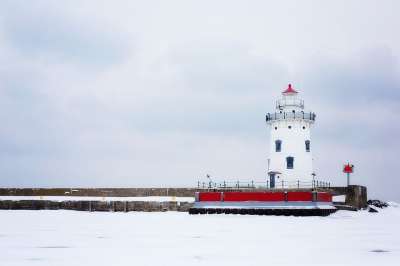 灯塔 密歇根州 白色的 航海的 冬天 下雪的 雪 历史性
