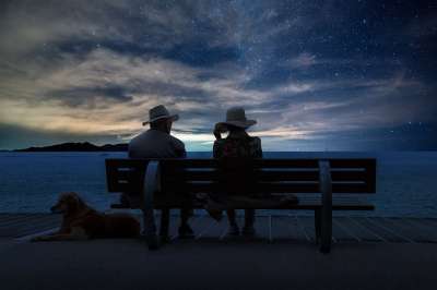 亲爱的 海 夜 银行 夫妇 星级 浪漫的 景观 蓝色的
