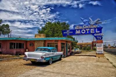 Tucumcari 新墨西哥 汽车旅馆 车 老的 汽车 旅行 运输