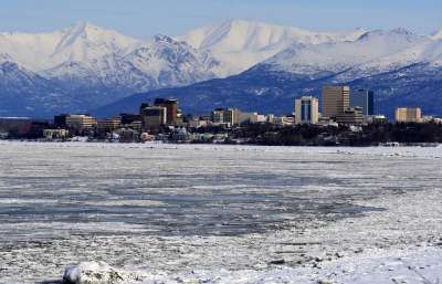 锚地 阿拉斯加州 天际线 山 雪 冬天 楚加奇山 建筑物 城市