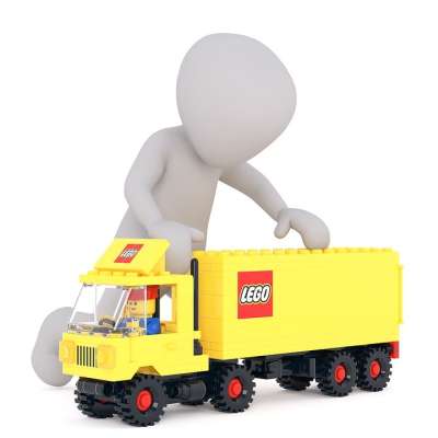 乐高 卡车 玩具 玩 卡车司机 工作 白人男性 3D 模型 孤立