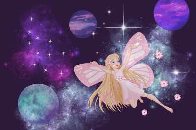 公主 夜空 童话 幻想 夜晚 星星 星空 行星 散景 女孩
