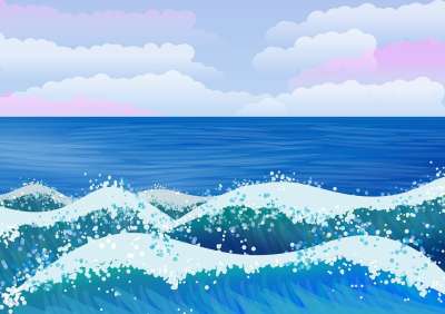 插图 景观 海 海洋 波 海滩 蓝色的 天空 云 地平线