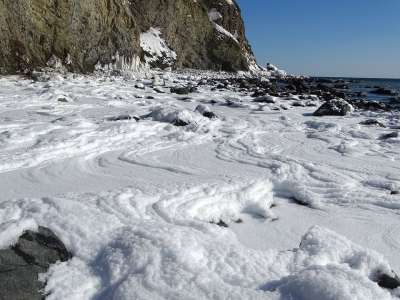 海 海滩 湾 海泡 冬季 弗罗斯特 寒冷的 雪 海岸 大海沙滩