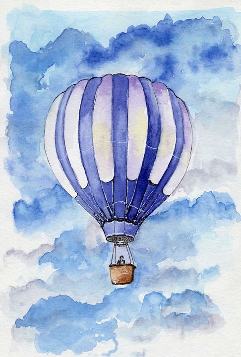 热气球 水彩绘画 飞机 云 绘画 艺术品