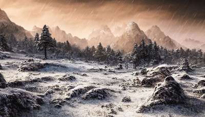 生成的Ai 景观 雪 冬天 山 远景 幻想