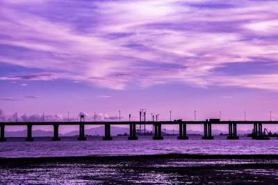 日落 大海 海边 美景 风景 风光 大桥 跨海大桥
