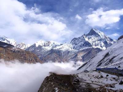 尼泊尔 Basecamp 喜马拉雅山 山 雪 景观 尼泊尔