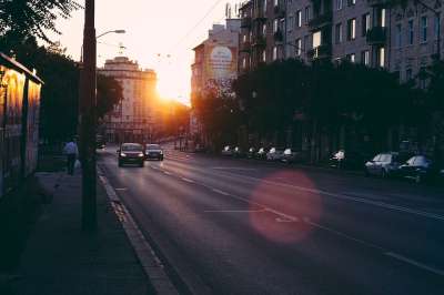 太阳 日出 马路 早晨 城市 斯洛伐克 布拉迪斯拉发 大城市