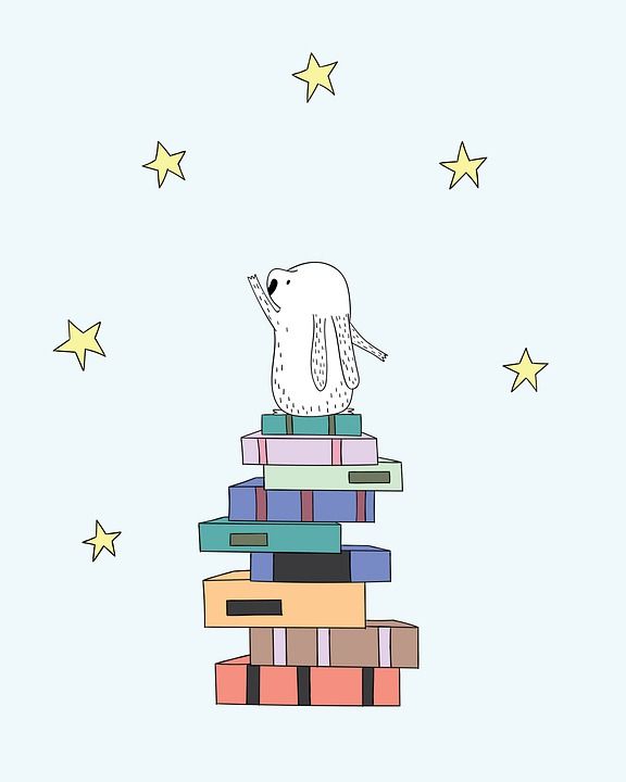 图书 宠物 星星 抵达 天空 繁星点点 动物 书堆 背景 墙纸